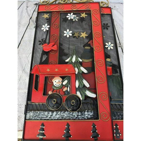 Vintage Foldable 3D Metal Fireplace Hand Painted Screen - Picture 12 of 14